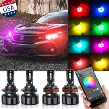 4x H11+9005 LED Combo Headlight Hi/Lo Beam Bulbs with RGB Pattern Phone Control