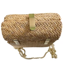 Zara Woven Wicker Basket Bag Versatile Box Purse Single Gold Chain Crossbod 23"