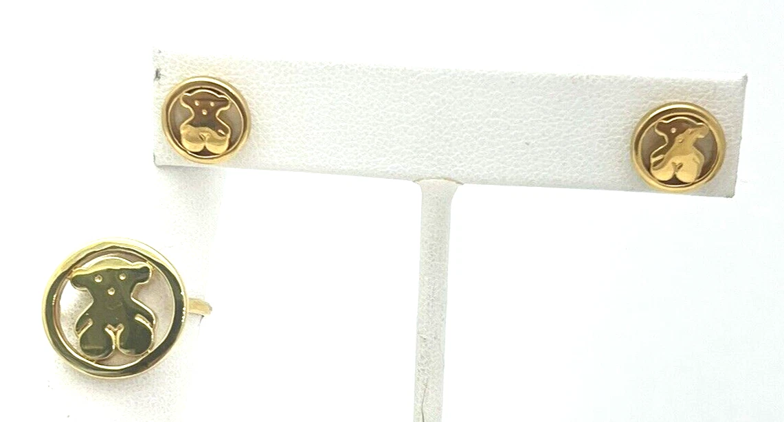 TOUS 18k Yellow Gold Camille Bear Set Earrings Ring eBay