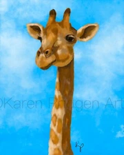 ACEO ATC Art Card Painting Print Signed Giraffe Wild Zoo Animal