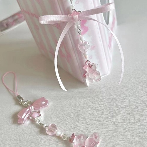 Sweet Bear Bow Beaded Phone Chain Strap Keychain Decoration For Key Bag Pendant - 第 5/5 張圖片