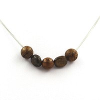 Halskette Holzperlen 8 Mm + Bronzit Du Brazilien Kette Aus Edelstahl