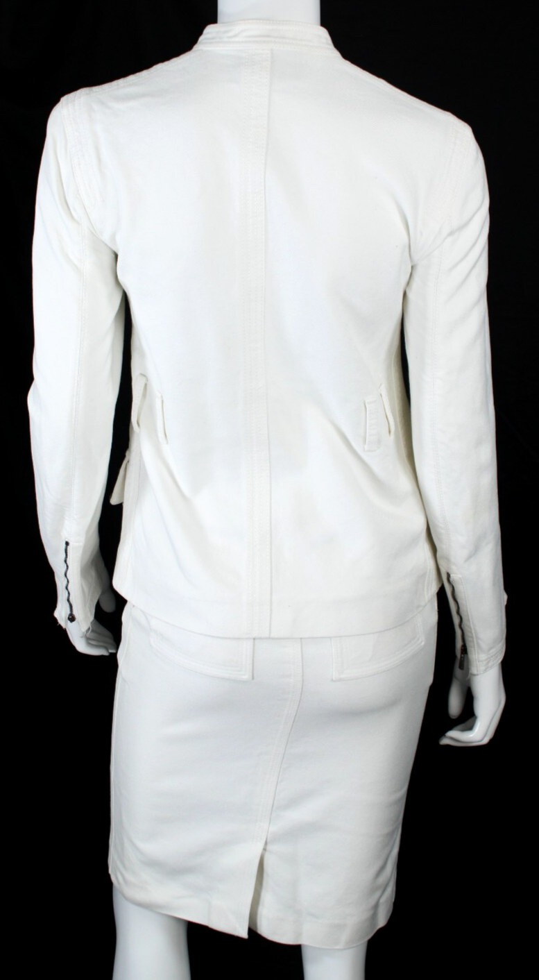 Set completo giacca e gonna YVES SAINT LAURENT bianco cotone denim zip tasca 40