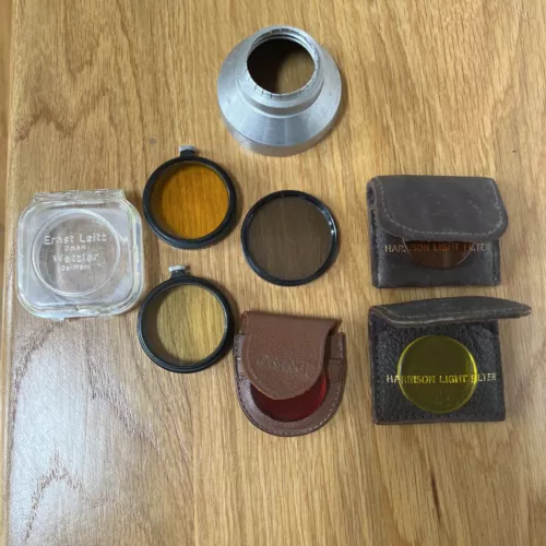 VINTAGE LENS FILTER E. LEITZ WETZLAR, HARRISON, TIFFEN & OMAG. ENTECO HOOD LOT