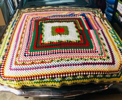 Vintage Handmade Crochet Granny Stripe Stitched Multi-Color Afghan 6'4'' Square