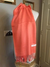 Women Orange Silk Pashmina Blend Stole Wrap Scarf w/fringes.  Size 78" X 28".