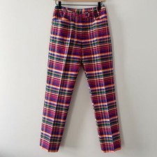 Cheap Chic Moschino Silk Colorful Rainbow Gingham Plaid Pants Trousers 8 Fits 4