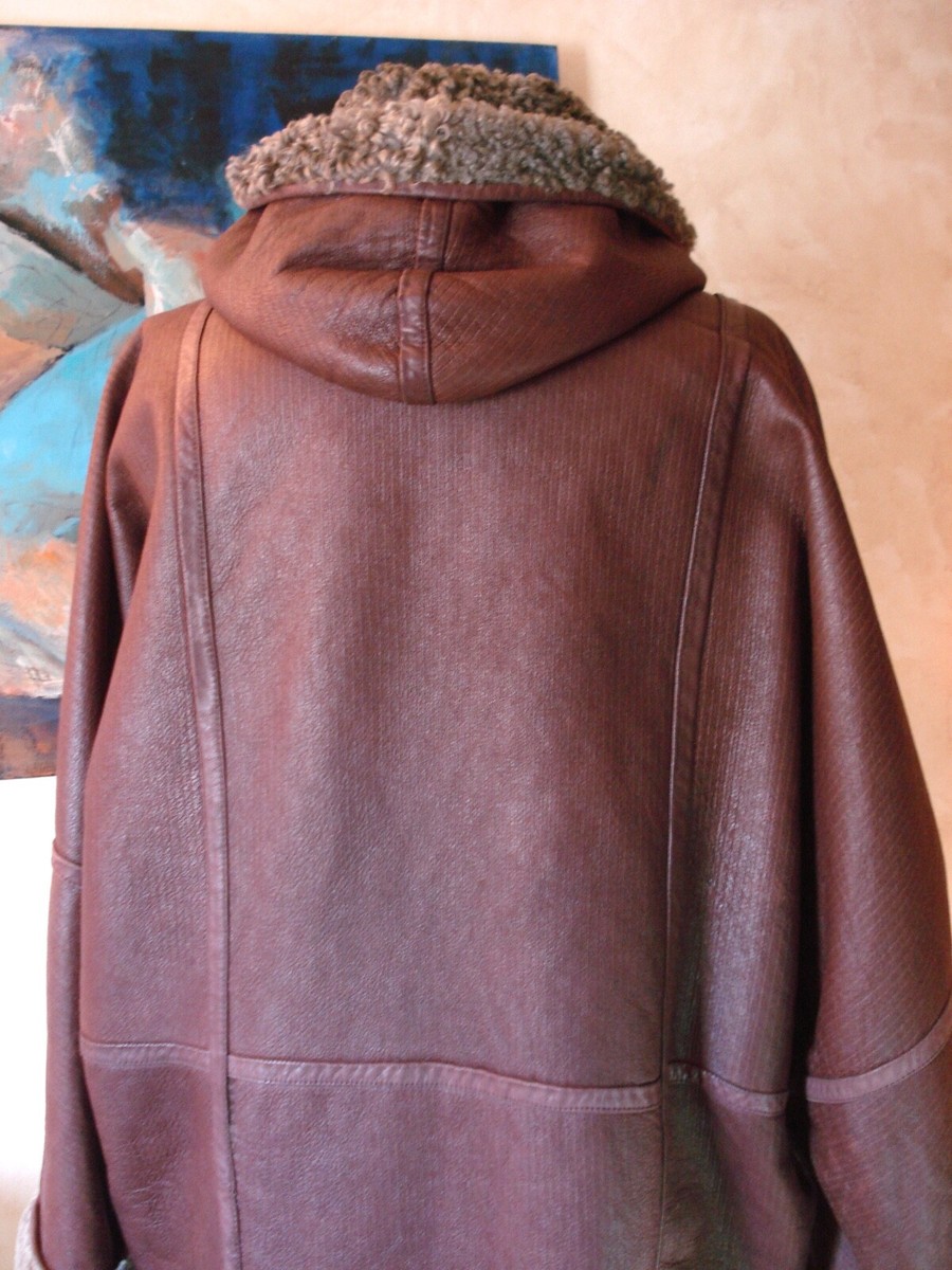 Adolfo Dominguez BURGUNDY Leather/Grey Shearling UNISEX Kimono