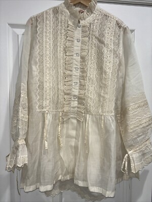 Péro Silk Cotton Eyelet Shirt Pero, stunning! New!  Size 36 Lace/ribbon/ Ties