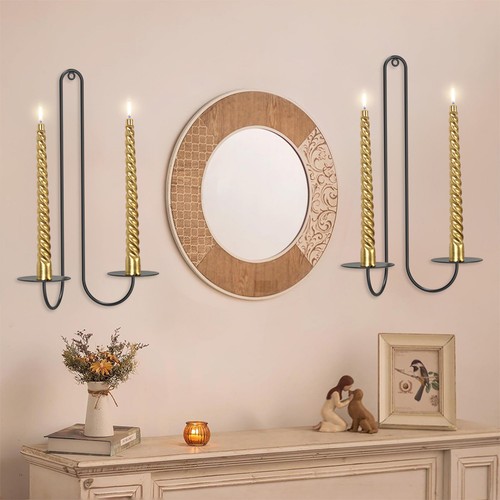 Rustic Wall Sconce Candle Holder Wall Mount Double Arm Candle Holder Sconce - Picture 11 of 12