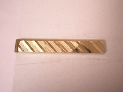 1-5/16'' Diamond Cut Thin Design Gold Tone Vintage SWANK SMALL Tie Bar Clip