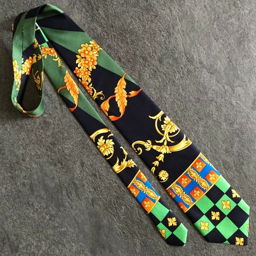 GIANNI VERSACE COUTURE blue & green silk tie Barocco with Floral print - Picture 9 of 12