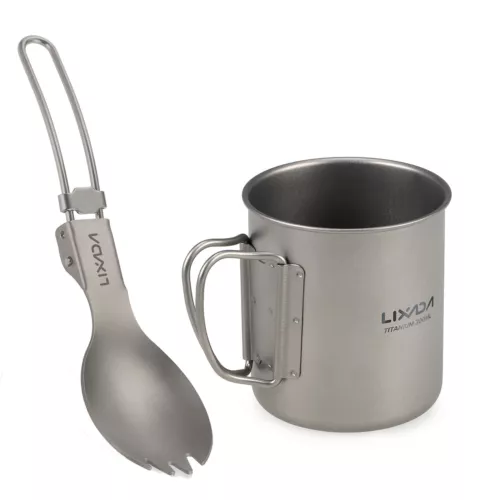 Lixada Titanium Cookware Set Ultralight Titanium Cup for Outdoor Camping Hiking