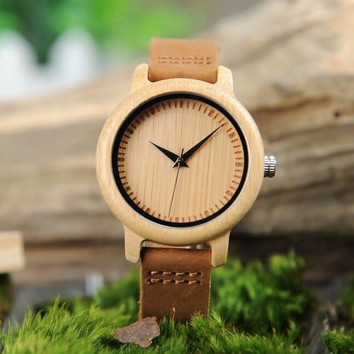 Men's Women's Bamboo Wooden Watch Cowhide Leather Strap Analog Quartz Casual - Picture 6 of 6