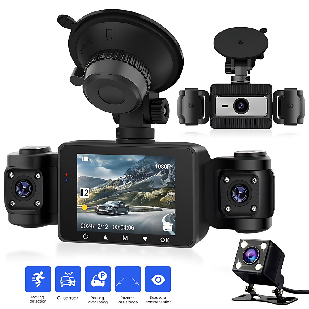 4-канальный видеорегистратор 1080P HD для записи вождения автомобиля с G-сенсором Спереди + сзади Внутри камеры
