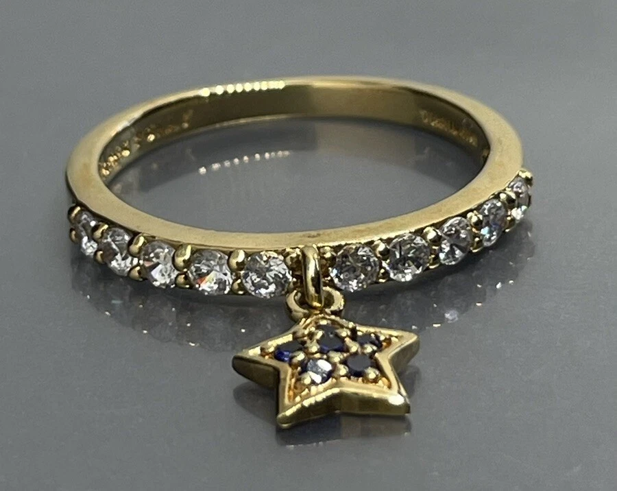 Anillo Kirks Folly Mujer Talla 11.25 Tono Dorado Facetado Blanco Azul Cristal Estrella Dije Foto 2 de 4
