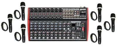 Gemini GM-16DSP Compact 12 Channel Mixer w/ Bluetooth +6x EMB EMIC700 Microphone