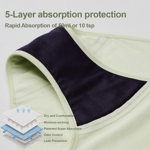 Incontinence Cotton Underwear High Waist Leak Proof Large Green 50ML - Picture 3 of 6