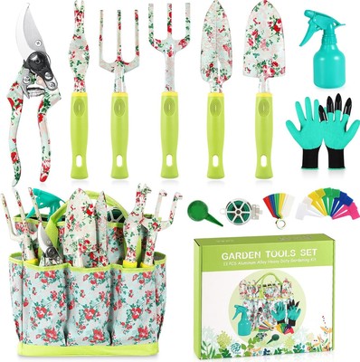 Gardening Tool Set - 13 PCS Heavy Duty Aluminum Gardening Tools Kit Floral Print