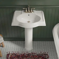 Los Flexi 24" x 19" White Ceramic Pedestal Sink with Overflow and 3 Faucet Hole