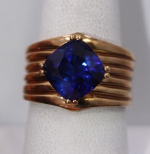 Authentic SIZE 9 ~ Vintage Yellow Gold Plated Sterling Silver Ring w/ Blue Gemstone Inlay