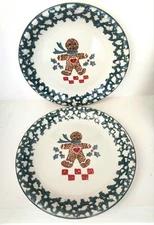 Tienshan Folkcraft Gingerbread Man Set Of 2 Dessert Salad Plates 7.75" MINT