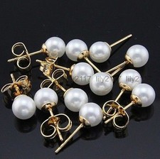 10 Pairs 8mm Genuine White South Sea Shell Pearl 14K Gold Plated Stud Earrings