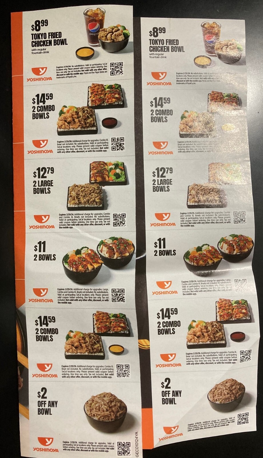 12 YOSHINOYA RESTAURANT COUPON VALID SOUTHERN CALIFORNIA ONLY EXP 2/29