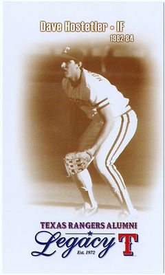 Texas Rangers Alumni Legacy Team Issued Postcard Dave Hostetler SGA