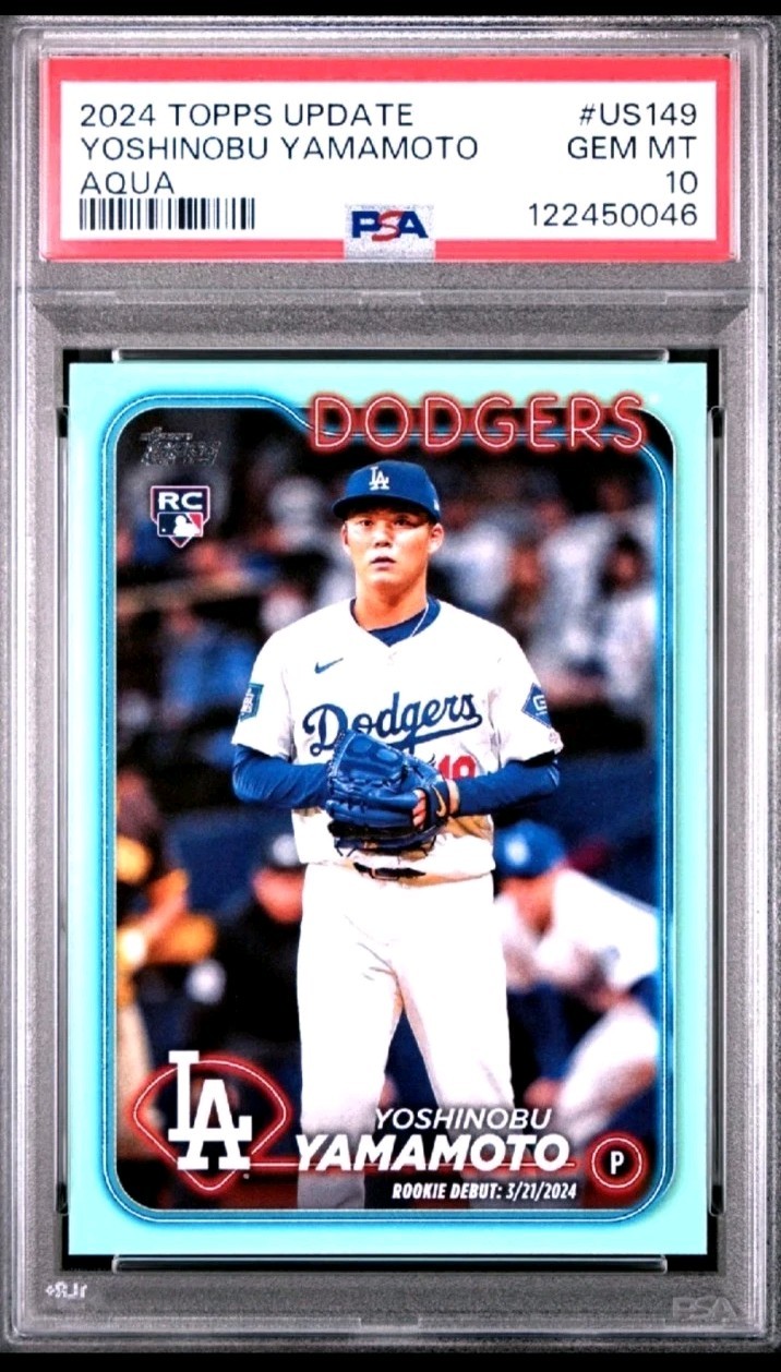 2024 Topps Update Series Rookie Debut Yoshinobu Yamamoto #US149 Aqua PSA 10