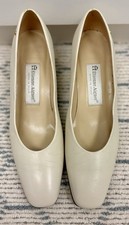 ETIENNE AIGNER Vintage Sarah Cream Leather Square Toe Block Heel Pumps - Size 8