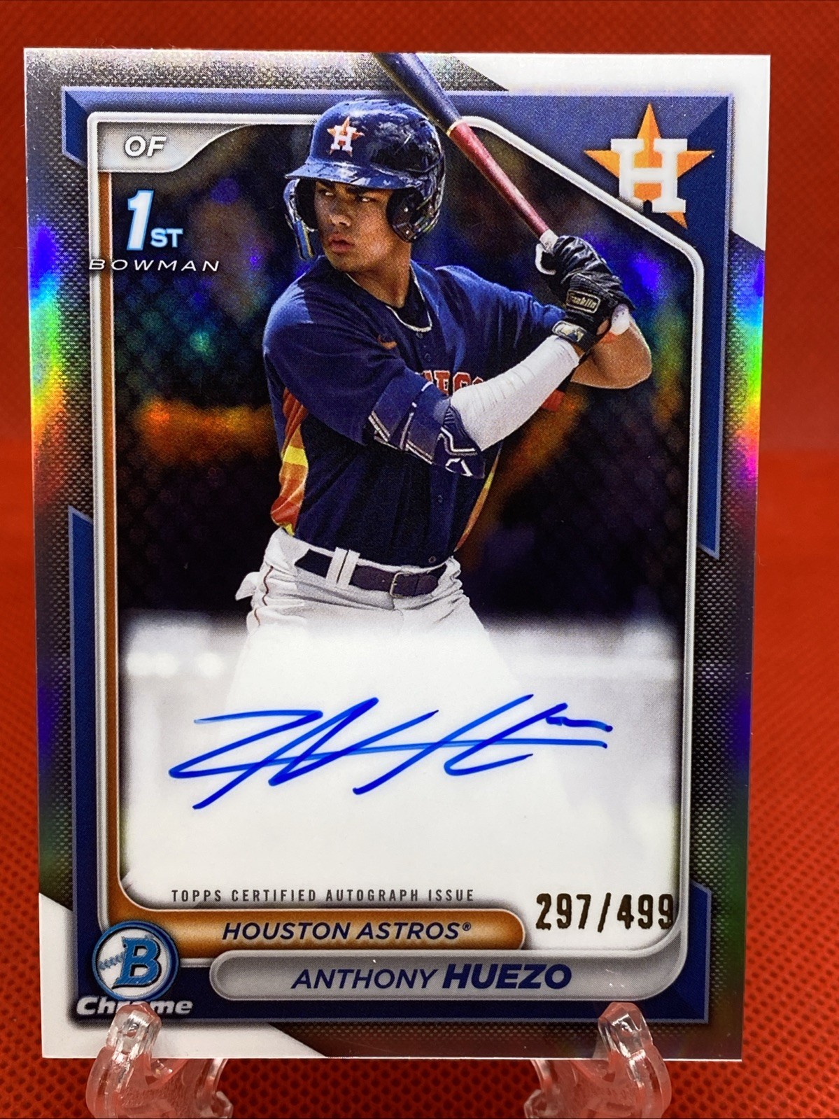 2024 Bowman Anthony Huezo Chrome Auto Refractor 1st #297/499 Astros