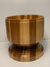 Vintage Hand Turned Acacia Wood Pedestal Bowl 7.5 in.
