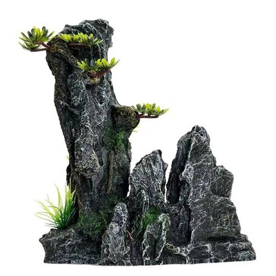 Harz Aquarium Steingarten Berg Dekoration Künstliche Ansicht Felsenhöhle Stein Baum 