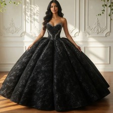 Black Sweetheart Quinceanera Dresses Sleeveless Lace-Up Back Sequined Embroidery