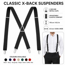 Men X-Shape Suspenders Elastic Strap Brace 3 Clips Adjustable Pants Brace TBN US