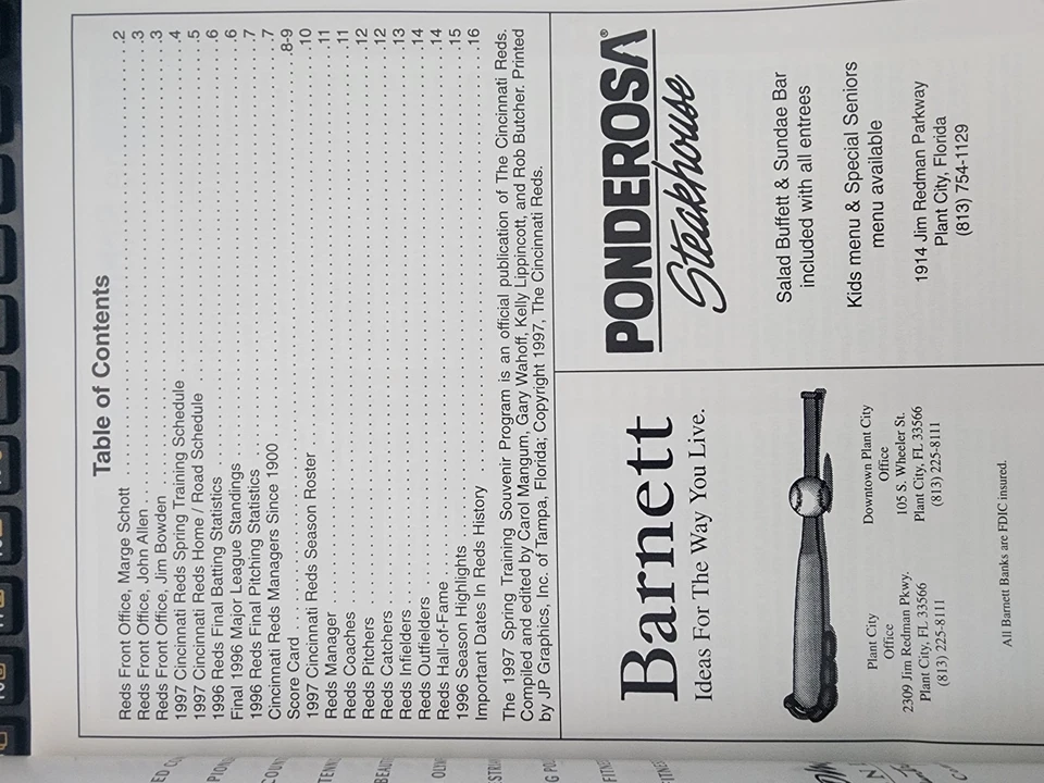 1997 Cincinnati Reds Spring Training Scorecard unmarked Pirates b61:6770 - Image 3 of 4