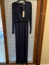 HALSTON HERITAGE  Dress Women's S Long Sleeve Stretch Maxi Navy $495 NWT Luxury