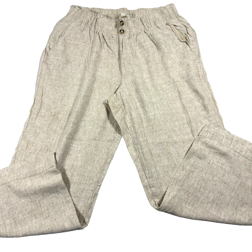 Briggs Womens L Linen Blend Pants Beige Wide Leg Pull On High Rise Casual - Image 2 of 4