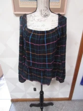 LOFT-BLACK/MULTI-CHECK-LONG SLEEVE-SQUARE  NECK TOP-SIZE-M-NWT-$49.50