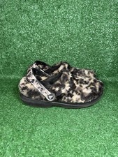CROCS CLASSIC FUR SURE Womens Size 8 Furry Soft Black Brown Slip On Clogs Sandal