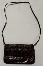Vintage Genuine EEL Skin Leather Purse Clutch Shoulder Bag Brown Made In Korea