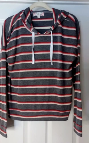 OFF WHITE Felpa con cappuccio manica lunga rosa righe grigio rosso arancione panna taglia large