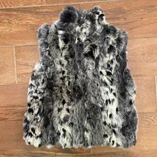Adrienne Landau Genuine Rabbit Fur Patchwork Vest Animal Leopard Print Sz S,M