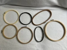 Embroidery Quilting Sewing Hoops Lot of 7 Wood Plastic Round Oval Metal Cork