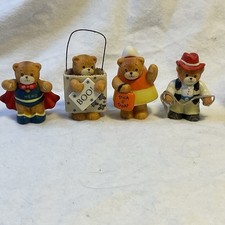 VTG Enesco,Lucy and Me- Halloween Bears,Set of 4, Hero, Boo, Candy Corn  Cowboy