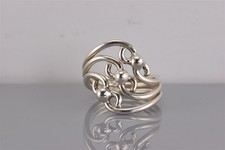 Sterling Silver Offset Beaded Swirled Loop Triple Band Ring 925 Sz: 8