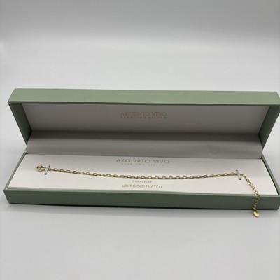 Argento Vivo Sterling Silver Women's Gold Chain 7'' Bracelet - New In Box