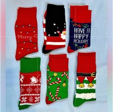 Bundle of 6 Women  s Colorful Holiday Christmas Crew Socks