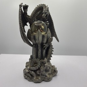 Mystical Creations Pewter-Style Dragon Figurine With Wizard Globe